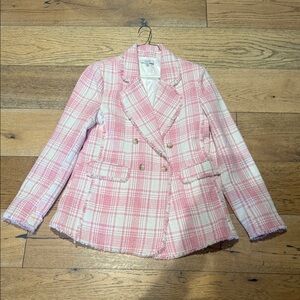 ☀️🌷FATE Pink and White Plaid Double-Breasted Blazer